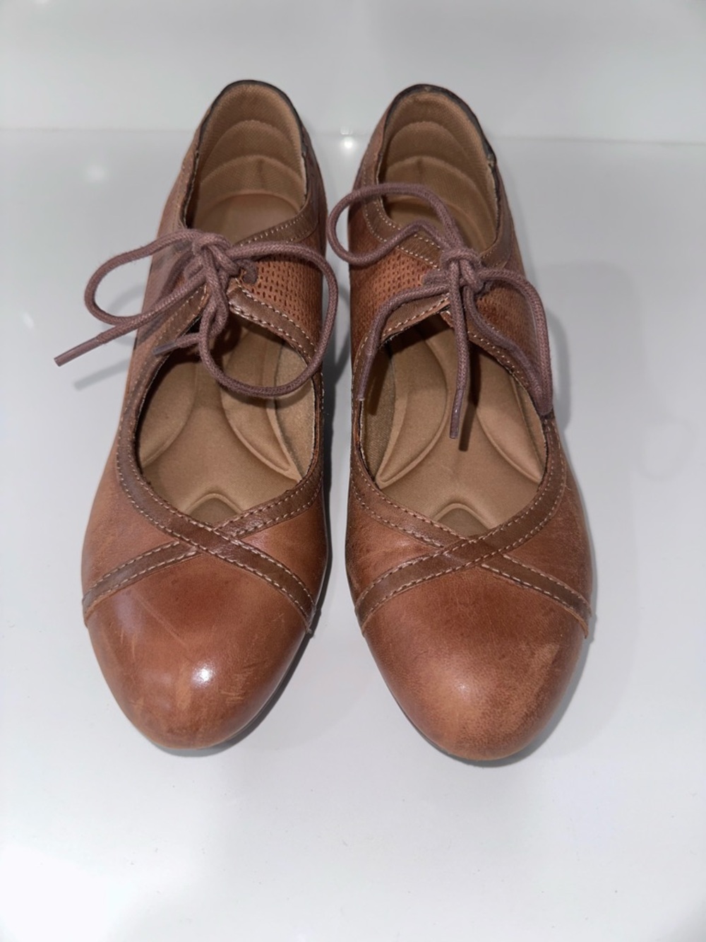Comfortiva Almyra Leather Lace-Up Heels Copper Brown 8.5M
